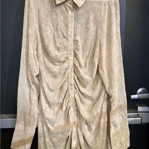 NWT PrettyLittleThing Cream Croc Print Ruched Bodycon Dress- 14